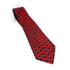 Tommy Hilfiger Red Blue Polka Dot & Pinstripe 100% Silk Men's Tie